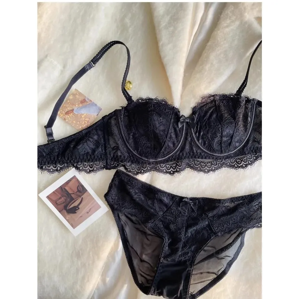 French Half Cup Rabbit Ear Bra Set Hot Sale Strapless Non‑Slip Minimizer Side Support Anti‑Sag 32‑38 Women Lingerie