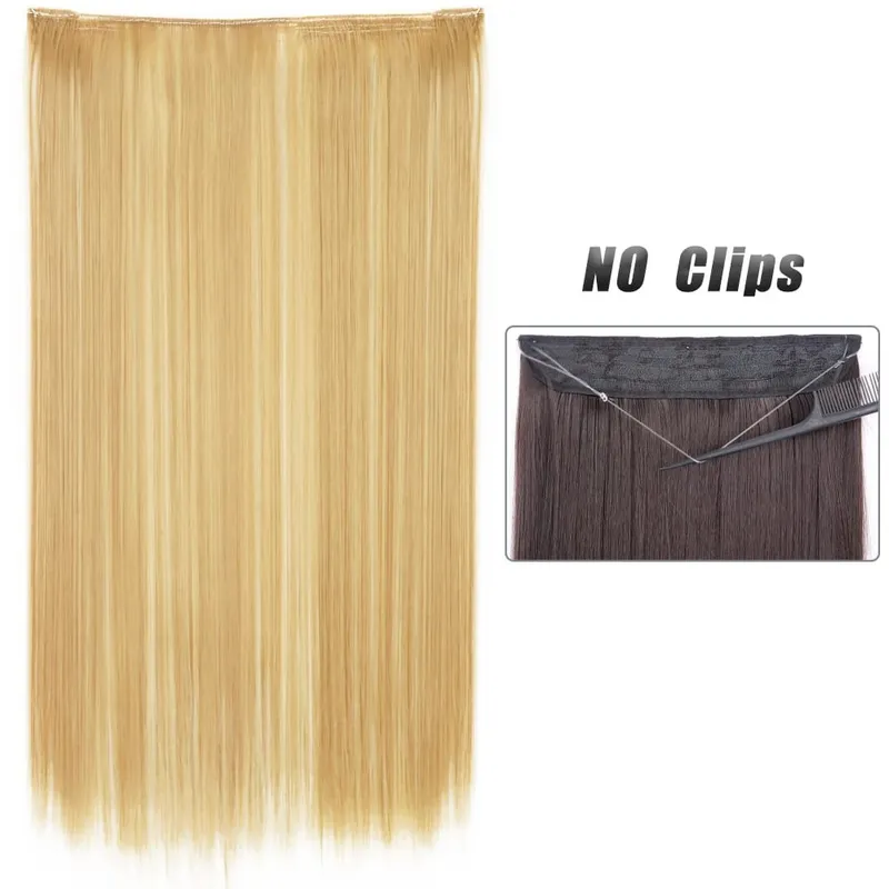 No Clip Natural Hair Extensions Invisible Wire Synthetic Long Straight Black Brown Blonde False Fish Line Hairpiece For Women