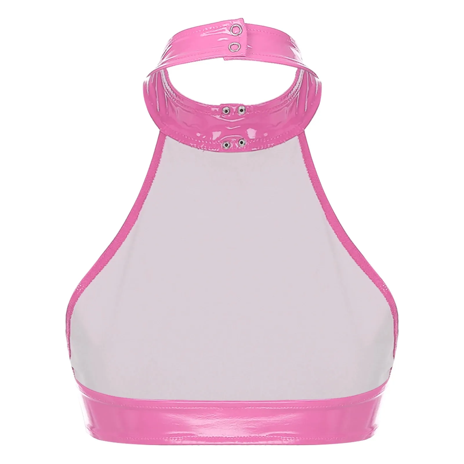 Womens O Ring Halter Latex Vest Tops Backless Patent Leather Crop Top for Rave Party Bralette Bustier Club Pole Dancing Clubwear