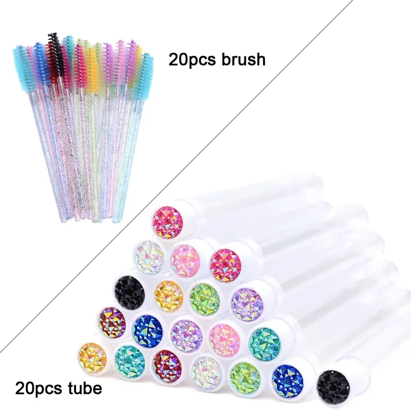 20Pcs Eyelash Brush Tubes With Crystal Lash Mascara Wands Eyebrow Comb Spoolies Container Lash Brush Applicators Makeup Tools