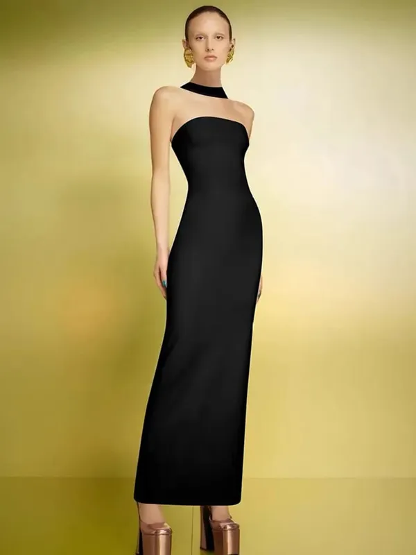 ผู้หญิงที่มีชื่อเสียงเซ็กซี่Backless HalterสีแดงสีขาวMaxiยาวฤดูร้อนผ้าพันคอBodycon Dress 2025 Elegant Evening Club Partyชุด — image 6