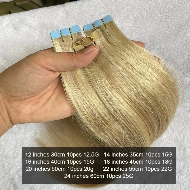 Highlight Blonde Mini Tape Hair Extension Straight 12-24 Inches Seamless Tape Human Hair 10pcs/pack