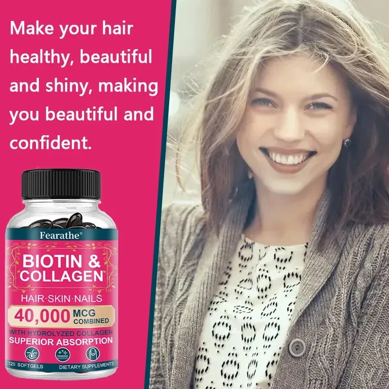 Biotin Collagen Supplement - Hair Growth Support Skin & Nails - 40000 mcg with Vitamins B Complex Hyaluronic Acid & Keratin — image 3