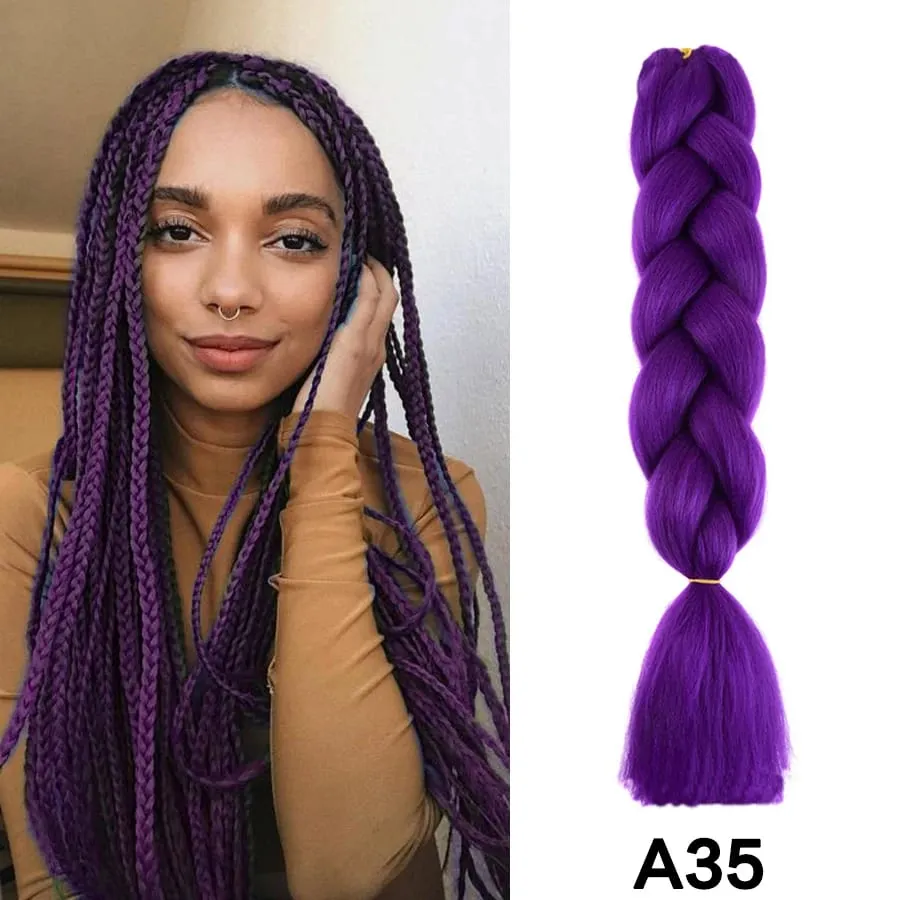 24 Inch Synthetic Jumbo Braid Pure And Ombre Braiding Hair Extensions For Women DIY Jumbo Hair Braids Black Green Gray Brown — image 36