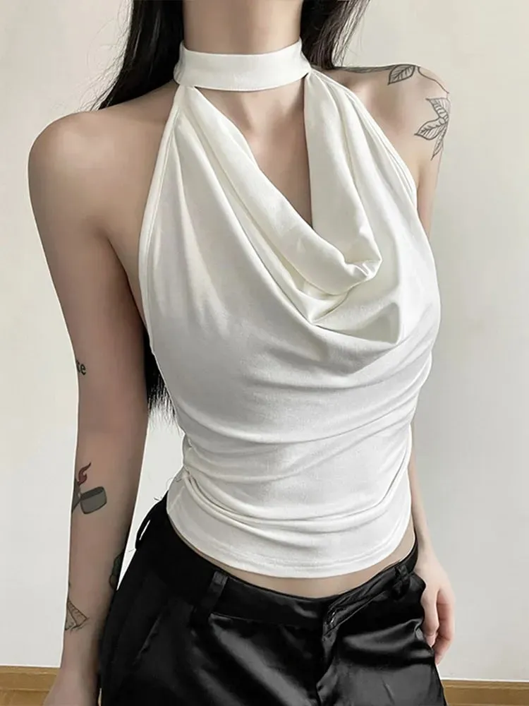 Solid Color Simple Casual All-match Cool Confident Sexy Beautiful High Street Summer Travel Women's Thin Halter Vest — image 6