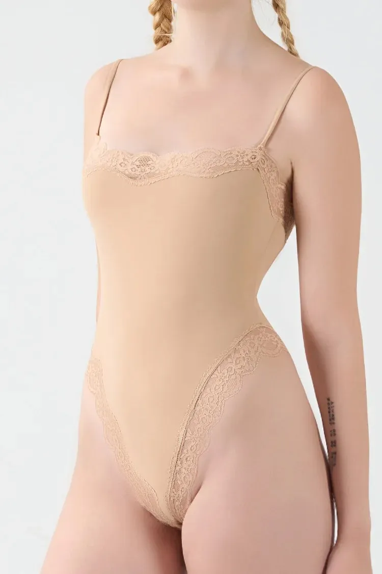 Summer Hot Girl Lace Edge Shoulder Strap Adjustable Jumpsuit Tight Fitting Vest Bodysuits Women's Sports Yoga Shapewear Camisole