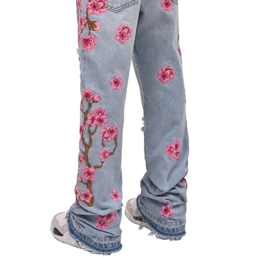 Men Straight Jean Denim Pants Jeans Loose Ankle Length Pant Pockets Casual Washed High Street Distressed Zipper Fly Spliced — image 3