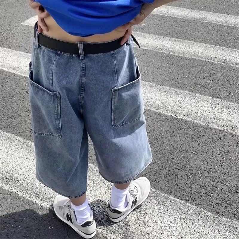 Jeans Pants Men Summer Short Jeans Big-Pockets Breeches Hip Hop Streetwear Baggy Denim Shorts Casual Wide-Leg Capris Pants — image 4