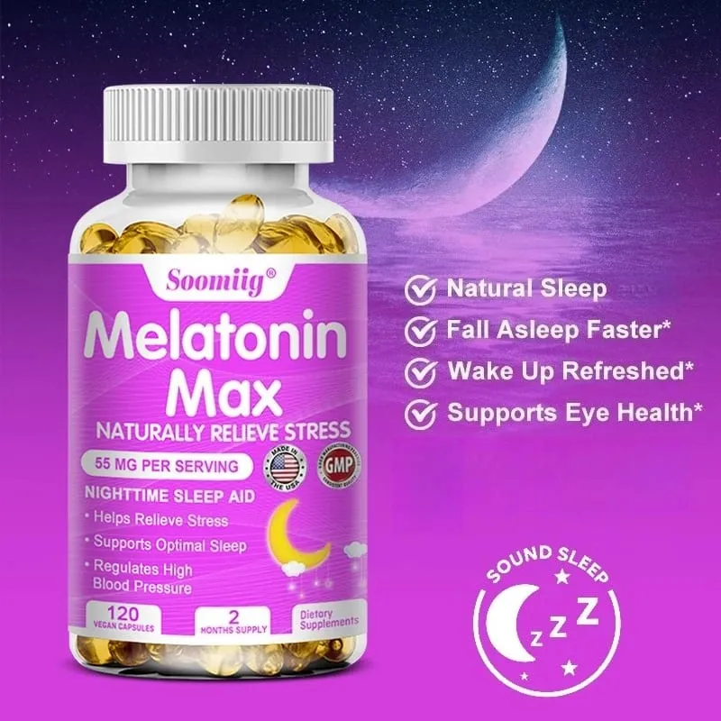 Melatonin 55mg - with MSM Zinc Vitamin D3 & B6 Fall Asleep Faster Stay Asleep Longer Easy To Take Vegan Non-GMO Supplement