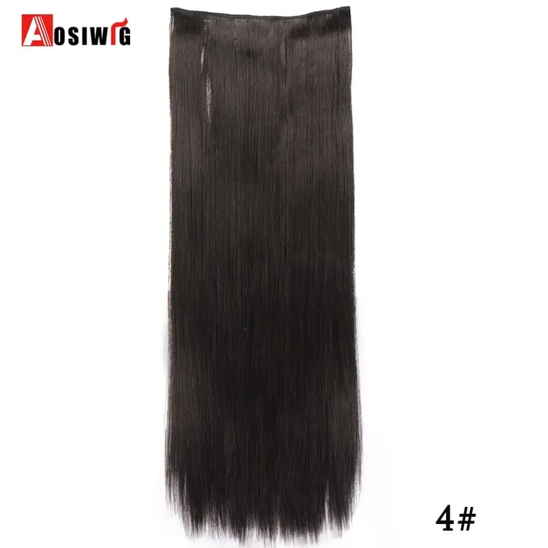 Apliques de cabelo falsos naturais longos e retos, preto, marrom, alta temperatura, sintético, 5 clipes em extensões de cabelo para mulheres