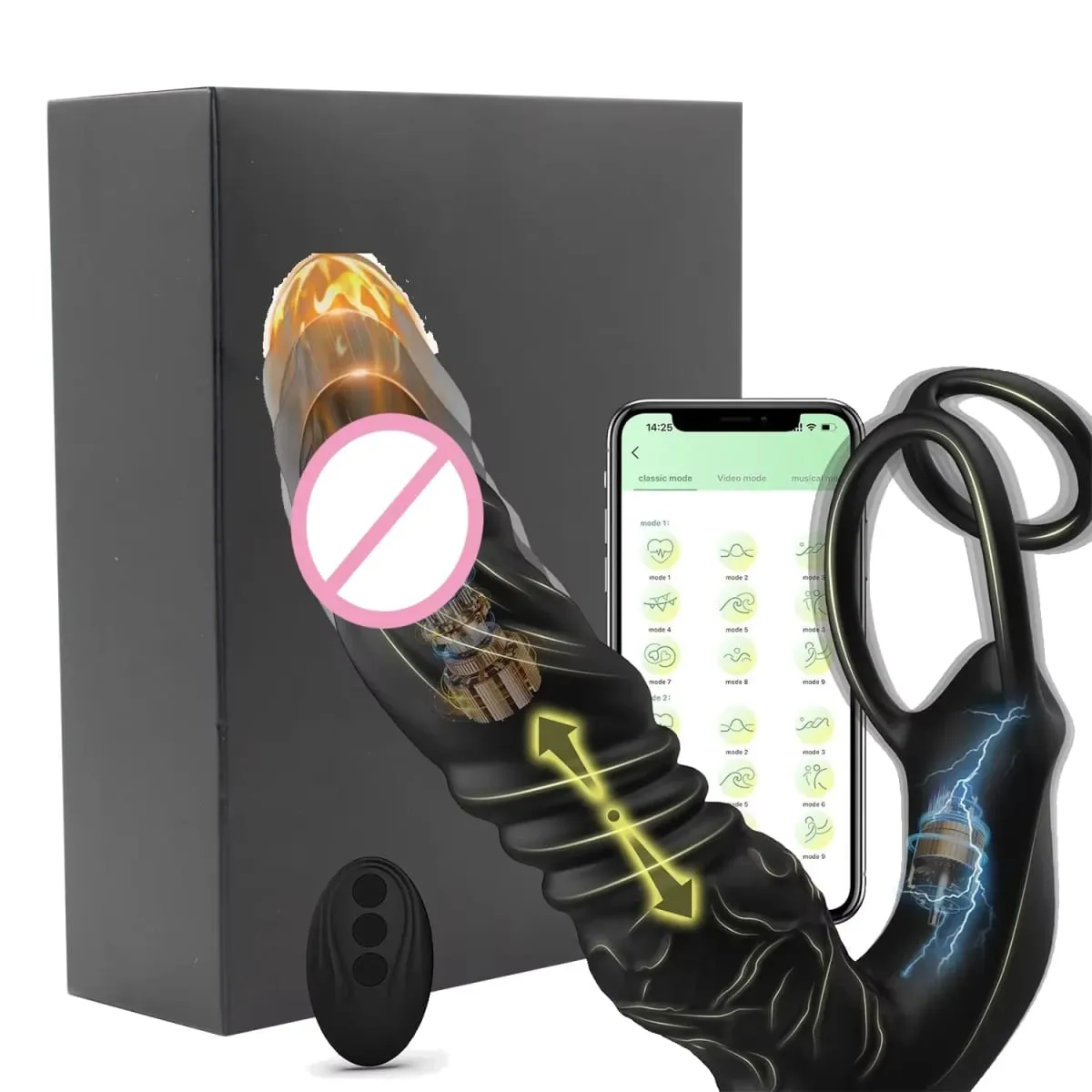 APP Telescopic Double Ring Thrust Vibrator Men's Prostate Massager 5 In 1 Vibrating Plug Dildo Vibrator Adult Sex Toy Men's