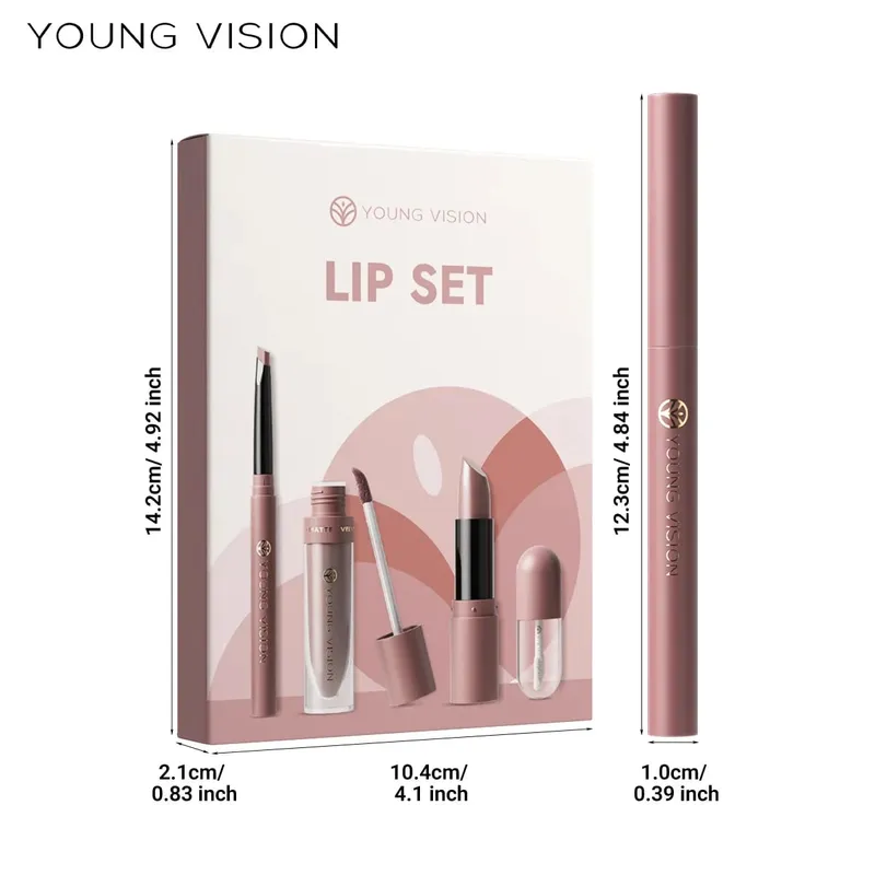 Set 4Pcs Lip Makeup Kit Liner Lipstick Liquid Lip Oil 8 Colors Optional Matte Velvet Lip for Daily Party Makeup — image 6