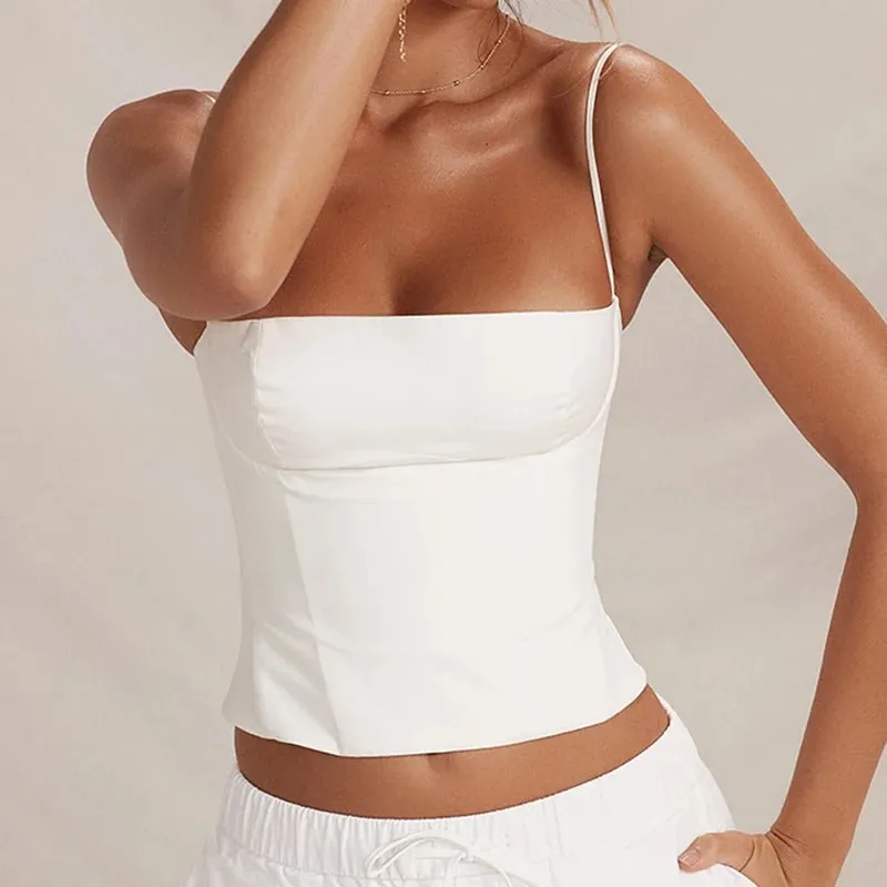 Summer Backless Zip Up Bustier Crop Tops Elegant Vintage Skinny Corset Tank Tops Y2K Women Chic Spaghetti Strap Camis Clubwear — image 2