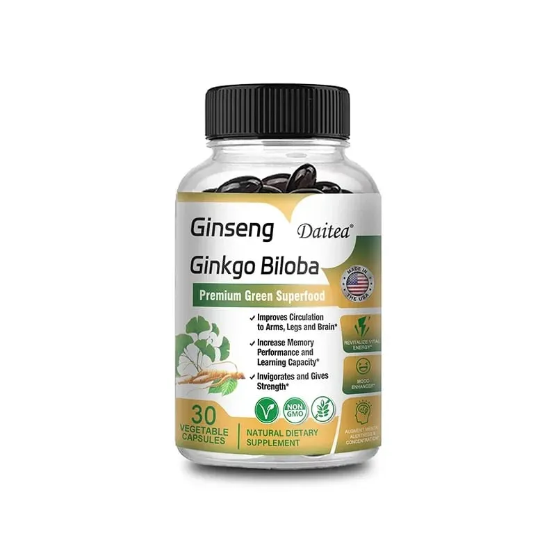Premium Ginseng + Ginkgo - Suplemento Cerebral Nootrópico Memória e Concentração Circulação e Aumento de Energia 120 Cápsulas
