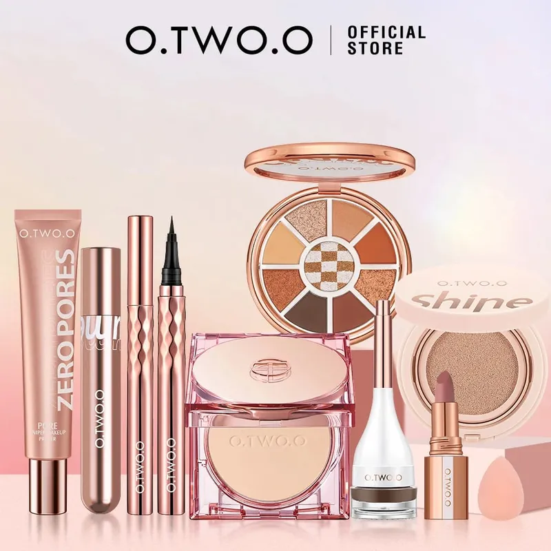 O.TWO.O 9pcs Full Makeup Face Setting Powder Primer Base Mascara Eyeliner Pen Eyebrow Tint Lipstick Eyeshadow Make-up for Women