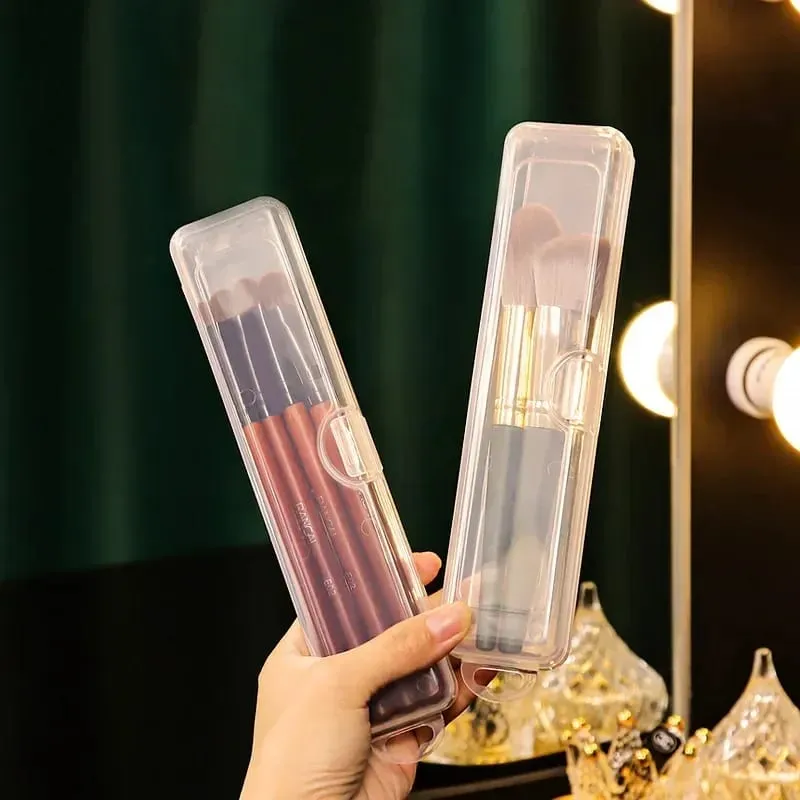 Portable Makeup Brush Organizer Eyebrow Pencil Tableware Chopsticks Transparent With Cover Storage Box Kitchen Accessories — image 5