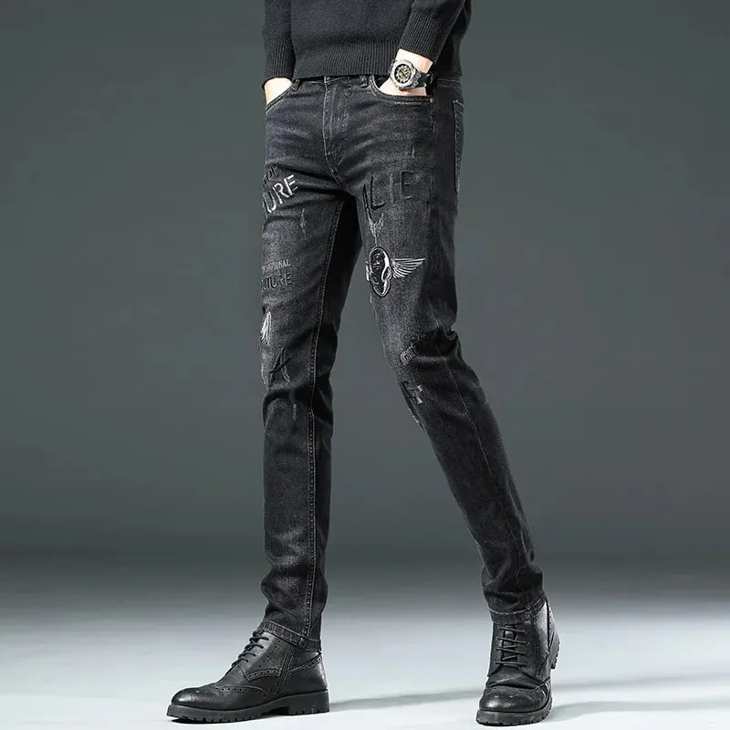 New High Quality Spring Autumn Embroidery Men Skinny Jeans Pants 90s Streetwear Cowboy Male Denim Brand Designer Hiphop trousers — image 3