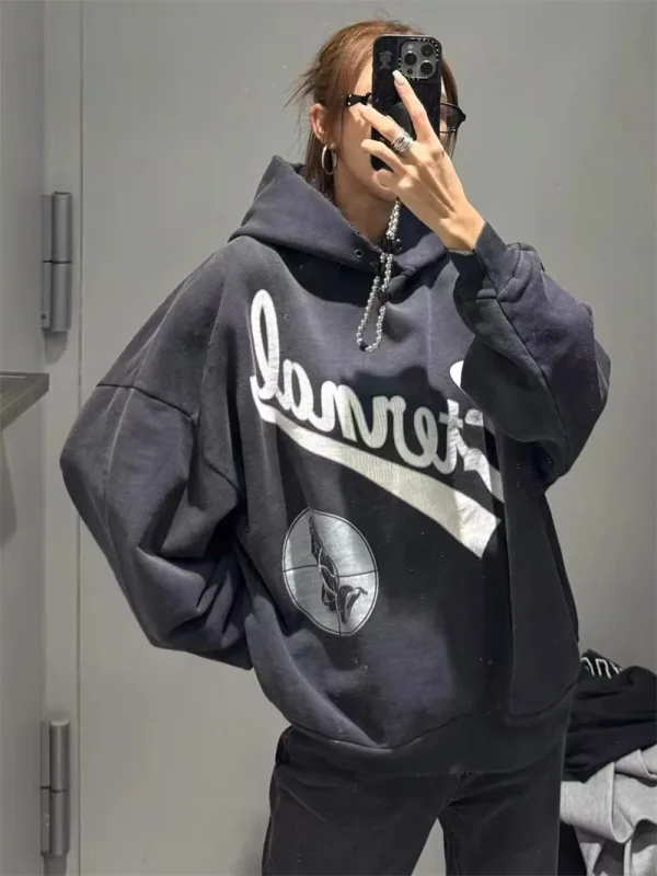 2025 Saint Star Pattern Printed Pure Cotton Washed Vintage Hoodie High Street Casual Loose Fashion Fleece Oversize Trendy Tops