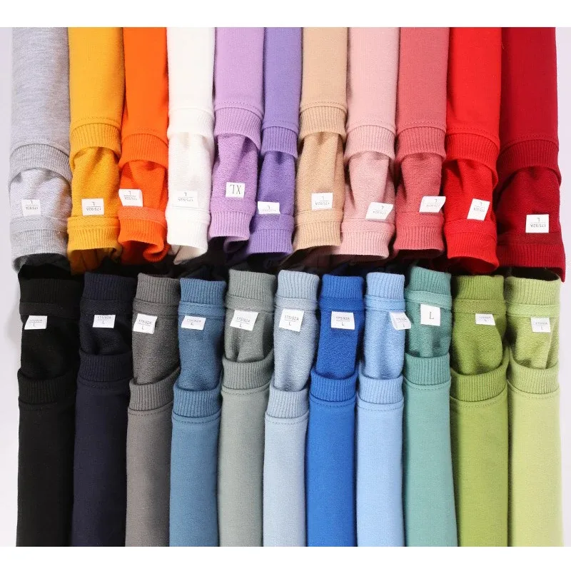 260g 100% Cotton Men's Hoodless Sweater Pullovers Sweatshirts Men Loose Solid Color Warm O Neck Tops Hip Hop Y2k Sweatshirt Tops — image 4