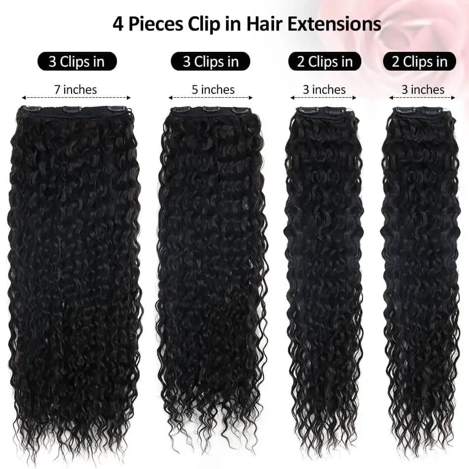 Synthetic Kinky Curly Clip-in Hair Extensions 26'' Super Long Water Wave Clip In Hair 160-200grams 4 Pcs Full Head Hair Pieces — image 4