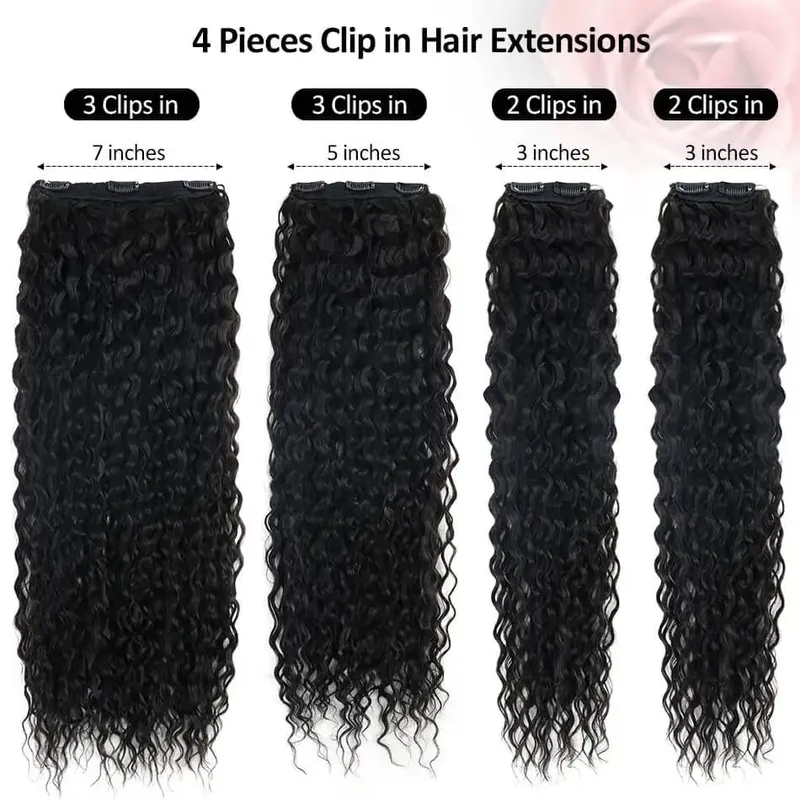 28'' Synthetic Kinky Curly Clip-in Hair Extensions Super Long Water Wave Clip In Hair 160grams 4 Pcs Full Head Hair Pieces