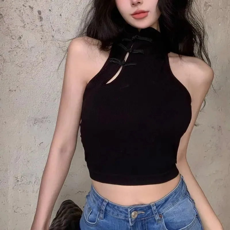 Vintage Hault Tanks Camis For Women Sleeveless Almighty Casual Button Femme Croset Crop Tops With Built in Bras Woman Camisoles — image 5