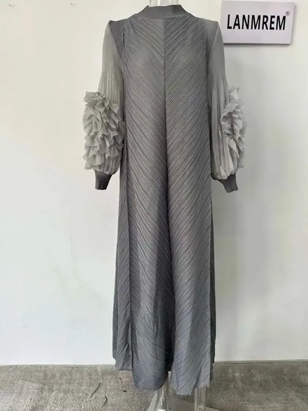 Long Pleated Dress With Ruffles Sleeves Loose Solid Color Stitching Female Party Clothing Summer New Clothes 2DA5900 — image 12