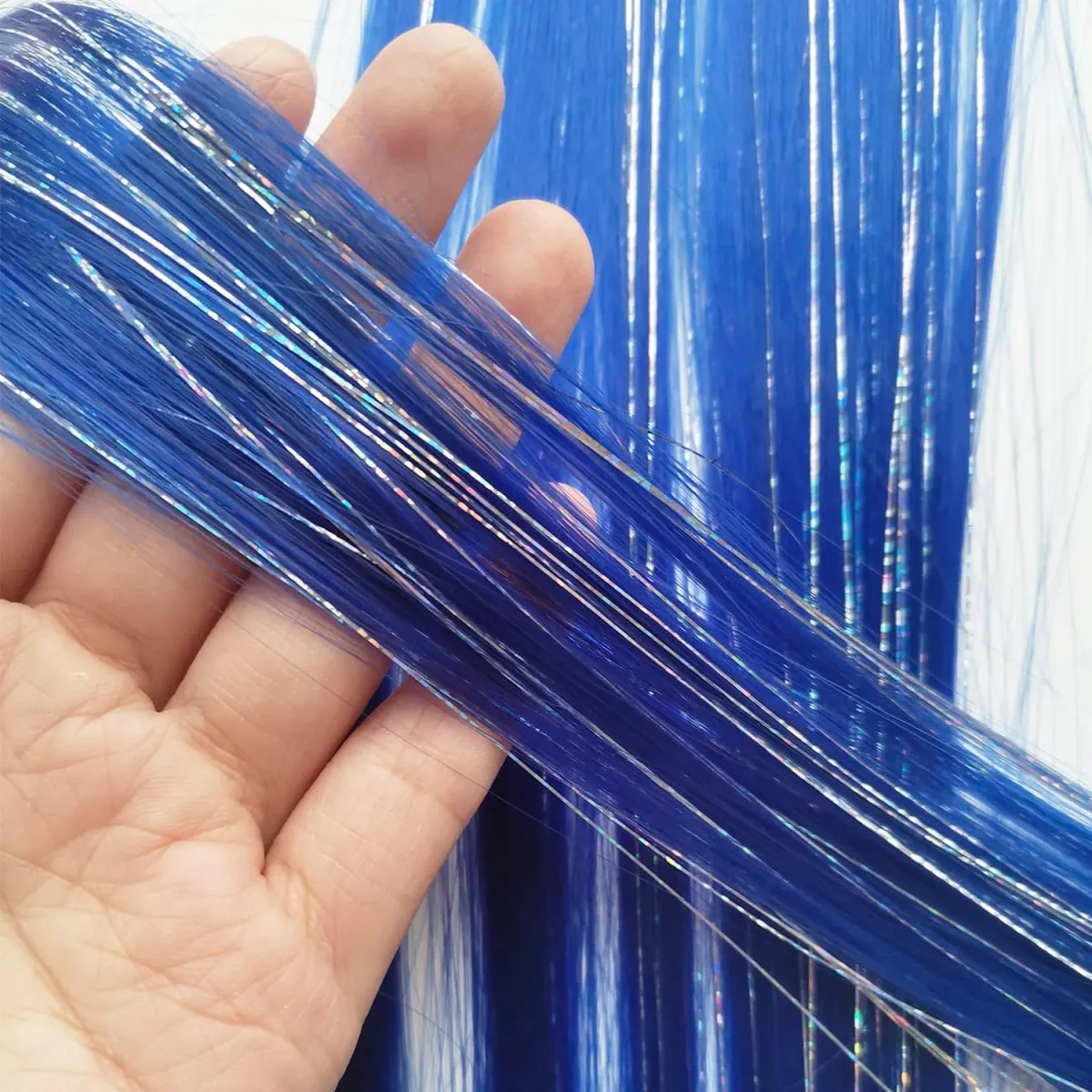 Clip in Pink Hair Extensions Mixed Silver Tinsels Synthetic Rainbow Hairpiece Holiday Party Highlights for Women Girls — image 19