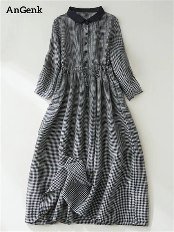 2026 Patchwork Fashion Black White Plaid Autumn Dresses Office Lady Work Dress Japanese Style Women Spring Casual Long Clothing — image 2