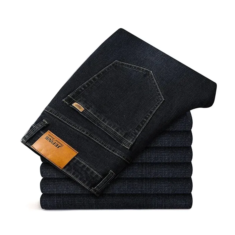 Large Size 40 42 44 46 2025 New Business Casual Stretch Trousers Classic Blue Denim Pants Male Men's Loose Straight Jeans