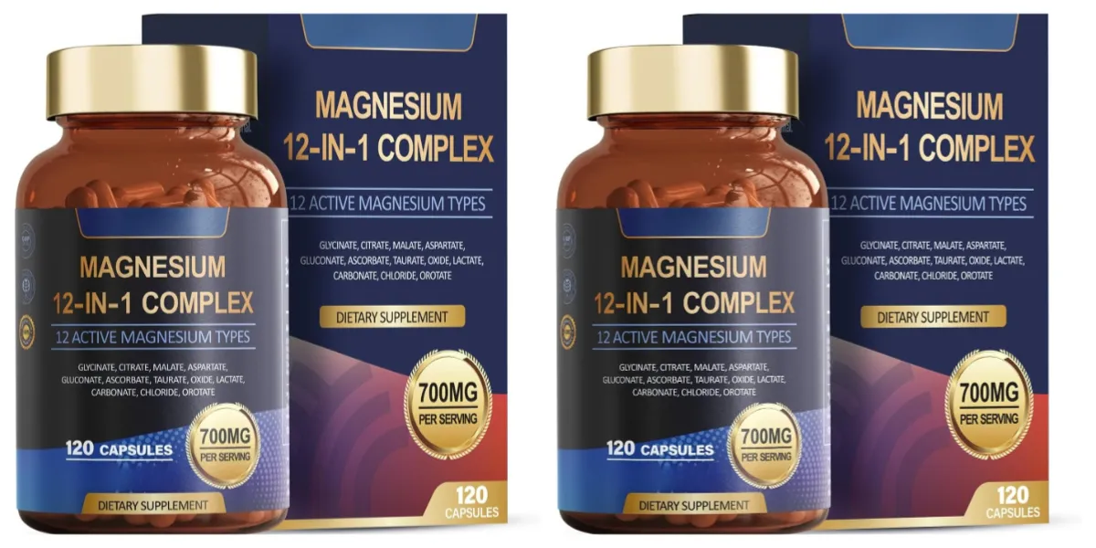Magnesium Glycinate 12-in-1 Kompleks Tidur & Suasana Hati Mendukung Kesehatan Otot & Tulang Sitrat Malat Taurat 120 Kapsul Non-GMO