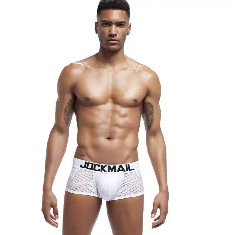Jockmail Boxers Sexy Mens Panties Mesh Quick-drying Breathable Calzoncillos Solid Color Simple Boxers Hombre Semi-transparent — image 13
