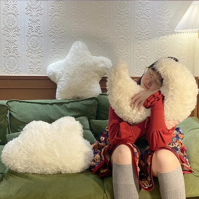 Furry Pillow White Moon Star Cloud Plush Toy Stuffed Adorable Cartoon Weather Huggable Pillow Bedroom Decoration Sofa Cushion — image 4