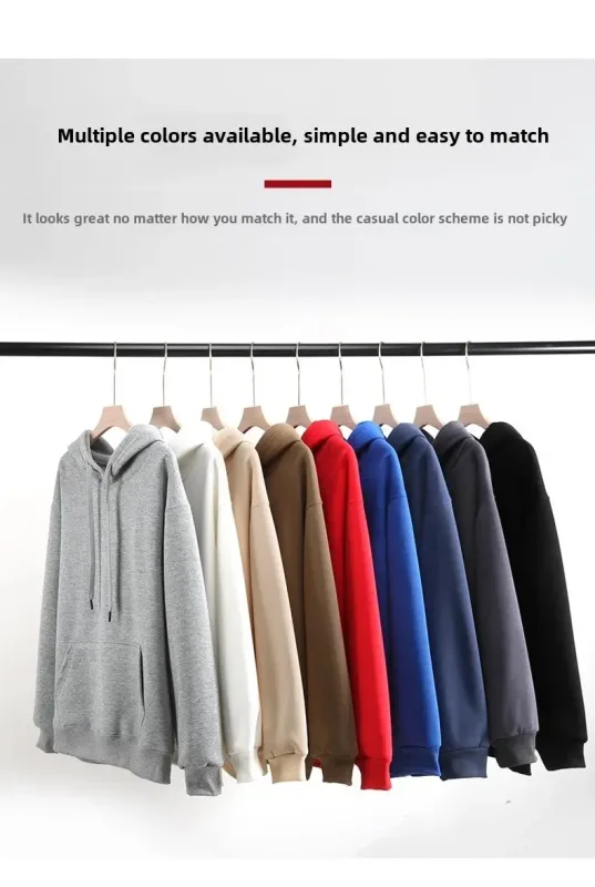 Customized Your Brand Logo DIY Design 600GSM Mens Hoodies High-quality Women Sweatshirt Solid Color Cotton Loose Streetwear — image 25