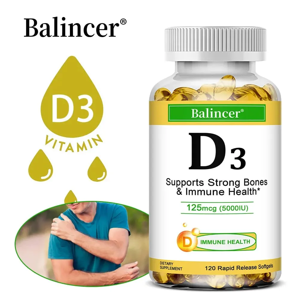 Balincer Vitamin D3 5000 IU (125 Mcg) Dietary Supplement for Bone Teeth Muscle and Immune Health Support 30/60/120 Softgels — image 1