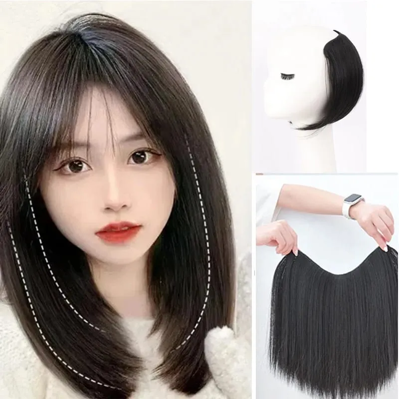 8Inch Synthetic Short Straight Internal Buckle V-shaped Half Head 4Clips Hair Extension Invisible Hairpiece for Women — image 2