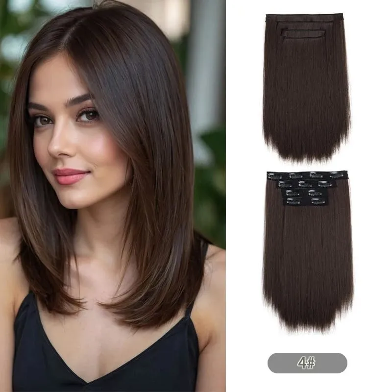 35CM Tổng Hợp 4 Cái/bộ Kẹp Trong Tóc Ngắn Thẳng Kiểu Tóc Tóc Vàng Đen Bộ Tóc Giả Chịu Nhiệt Giả Tóc — image 9