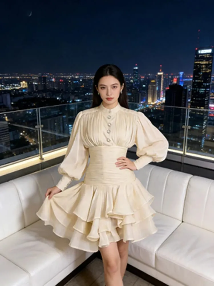 Schickes viktorianisch inspiriertes Minikleid für Damen, Puffärmel, gerüscht, abgestuft, romantisch, Cottagecore-Partykleider, 2026, trendiges, elegantes Outfit — image 6