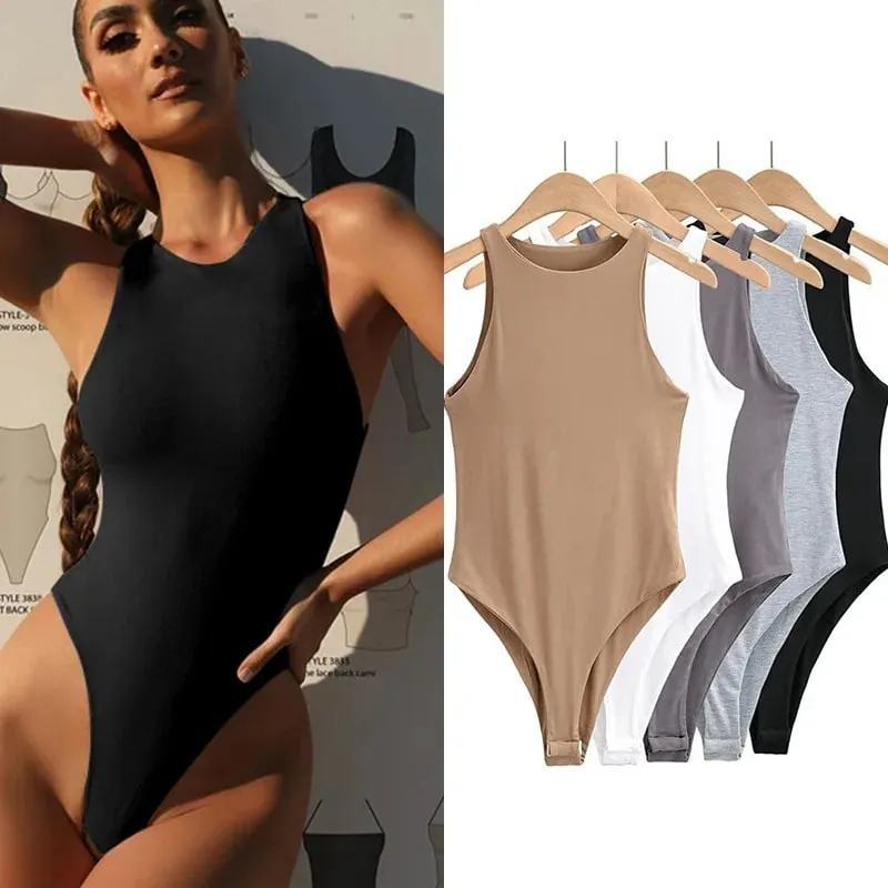 Sexy Sleeveless Bodysuits Women Body Streetwear Sheath Crotch Basic Solid Overall Top Forefair Slim Goth Ropa Bodycon one-piece — image 4