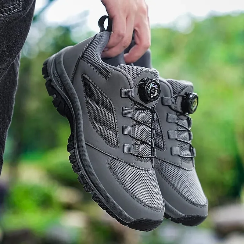 Male Sneakers Stylish Rotating Buckle Hiking Boots Solid Color Comfortable Non-slip Sporty Shoes Plus Size Men Shoes Leather — image 2