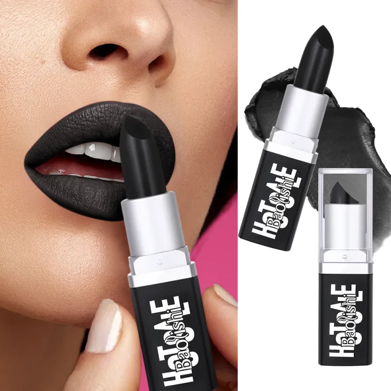 Black Lipstick Matte Pearlescent Double Texture Dark Lipstick Halloween Creative Cos Personalized Lip Makeup