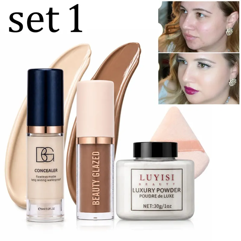 4pcs/Set:Concealer Contour Loose Powder&Puff Full Face Sculpting&Setting Kit Waterproof Long-Lasting Matte Effect Oil-Control. — image 2