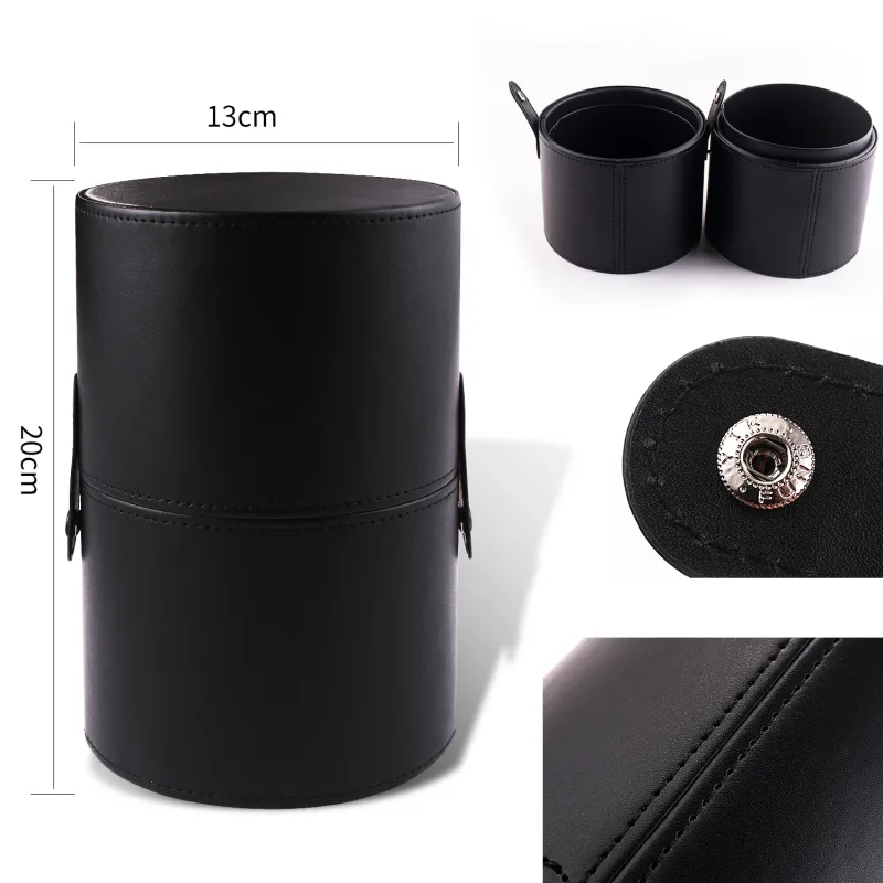 Makeup Brush Cylinder Brushes Storage Holder Organizer Travel Case for Cosmetic Tools PU Leather Big 1pcs — image 2
