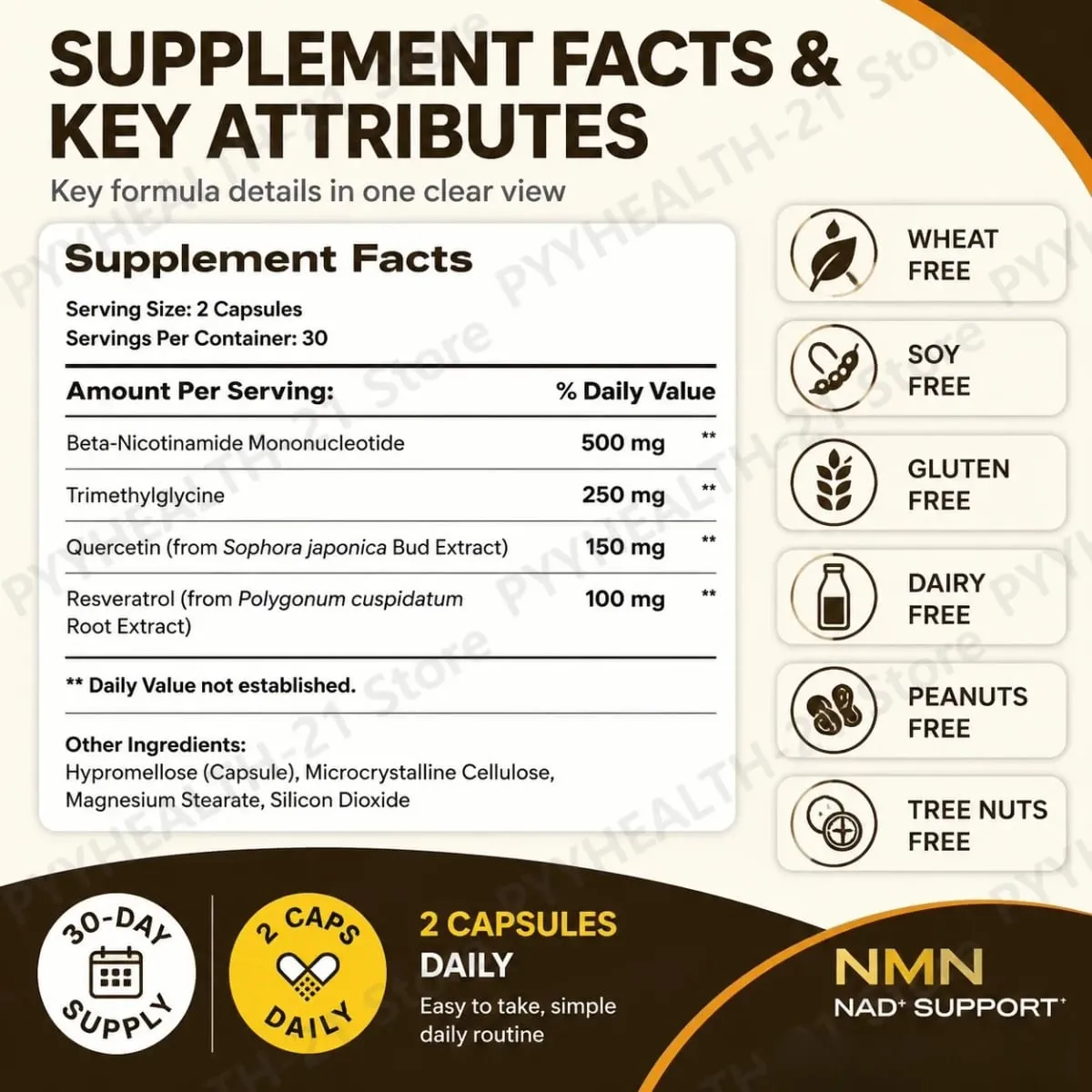 NMN NAD+ Support Capsules 1000mg Supports Cellular Energy Cognitive Health NAD+ Levels with TMG Quercetin 60 Capsules Adults — image 4