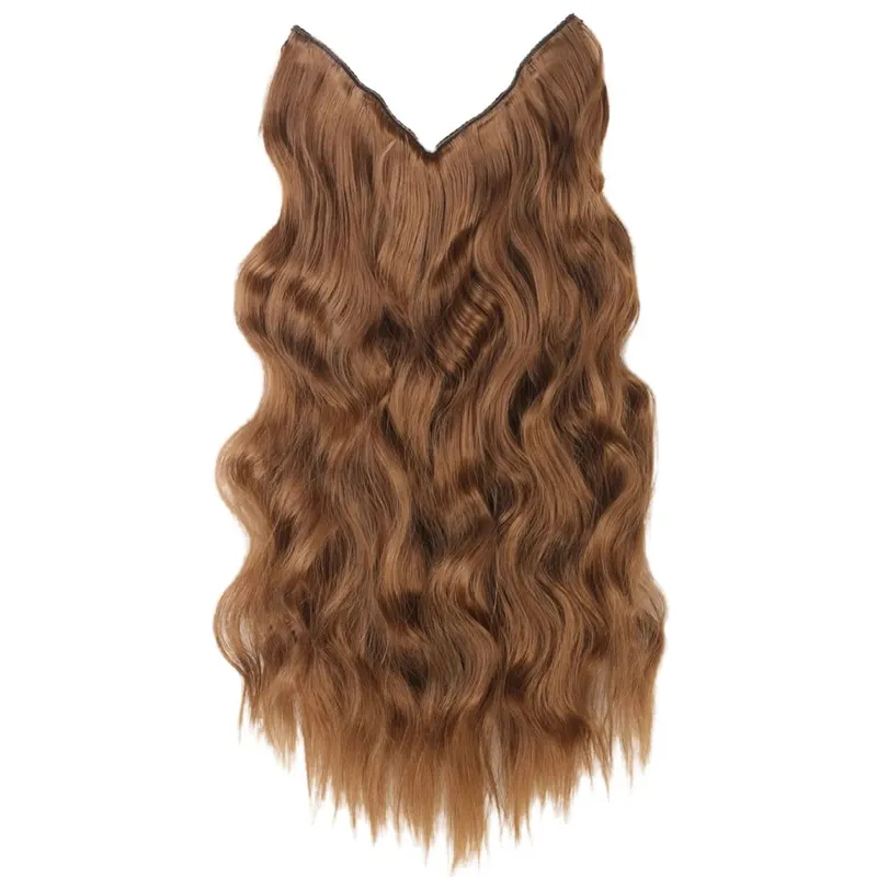 Black Halo Hair Extensions with Invisible Wire Adjustable Size 22inch Long Synthetic Wavy Curly Hairpieces for Women No Clip — image 11