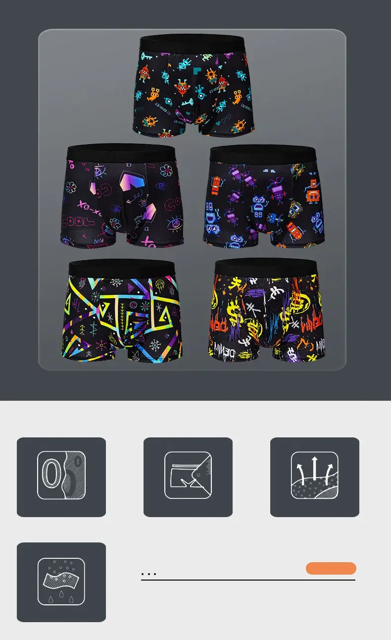5-pcs Men's trendy graffiti, pixel, cyberpunk print boxer underwear, comfortable and casual and fashionable boxer — image 8