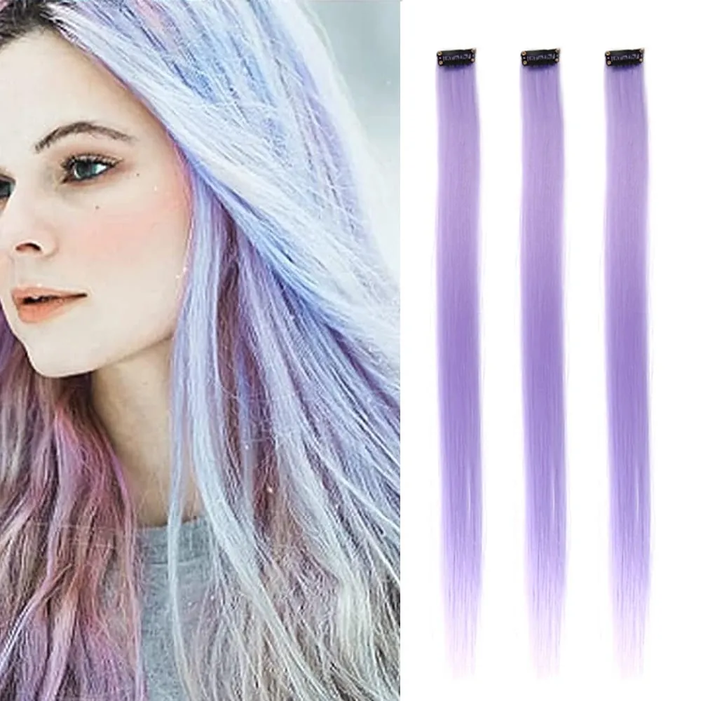 22 inches Colored Party Highlights Clip in Hair Extensions for Girls Multi-colors Straight Hair Synthetic Hairpieces — image 8
