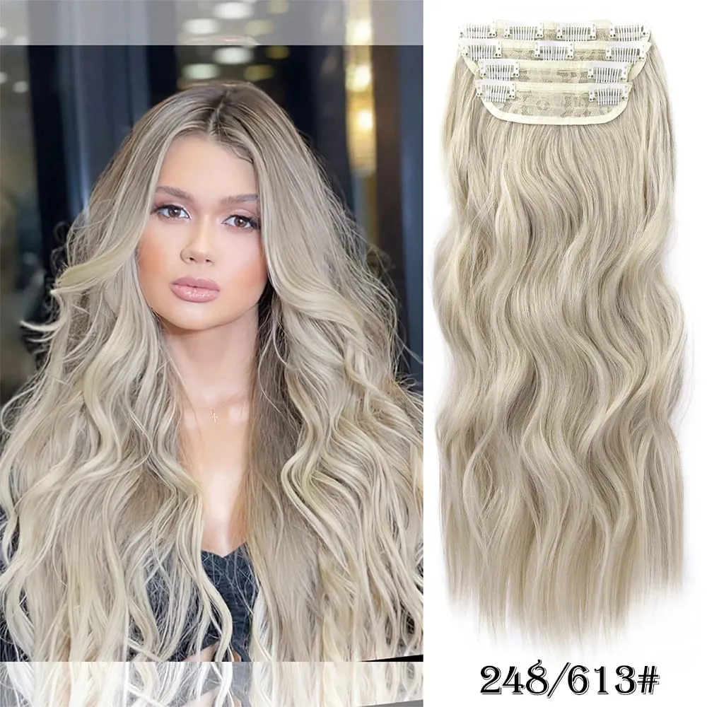 Leeons Wavy Clip In Hair Extensions 4 PCS Natural Soft Long Wavy Hairpieces Thick Double Weft Clip In Hair Extensions For Woman — image 11