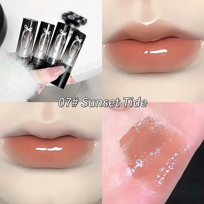 Pink Crystal Mirror Glass Solid Lip Gloss Round Tube Water Light Lipstick Clear Jelly Lip Glaze Nude Brown Moisturizing Lip Tint