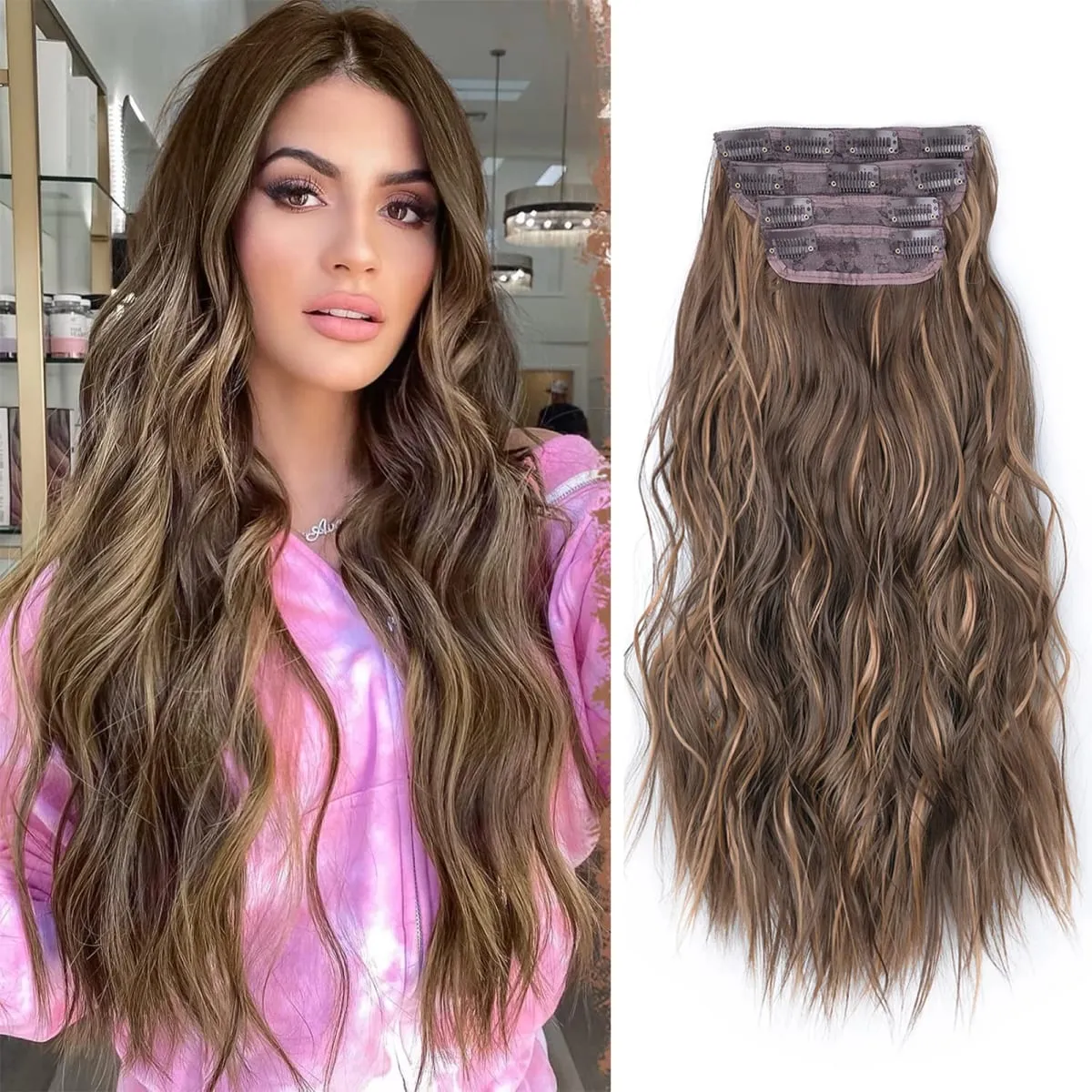 linwan Clip In Hair Extensions 4 PCS Full Head 20 Inch Long Curly Wavy Synthetic Hair Pieces Natural Wavy For Women Girls Hair — image 11